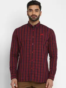 Royal Enfield Men Red & Navy Blue Regular Fit Checked Casual Shirt