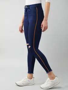 DOLCE CRUDO Women Navy Blue Skinny Fit High-Rise Slash Knee Stretchable Jeans