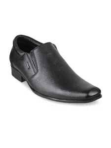 Mochi Men Black Solid Leather Formal Slip-Ons