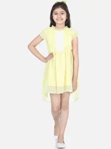 StyleStone Yellow Self Detail Lace Fit & Flare Dress