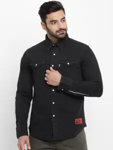 Royal Enfield Men Black Regular Fit Solid Western Continental Casual Shirt