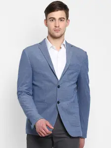 Aditi Wasan Men Blue Solid Single-Breasted Pure Cotton Casual Blazer