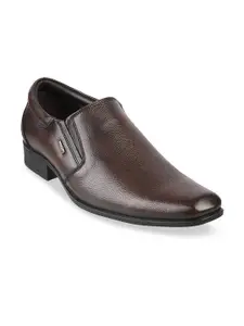 Mochi Men Brown Solid Leather Formal Slip-Ons