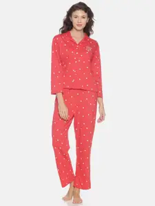 Campus Sutra Women Red Printed Cotton Night suit