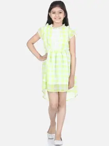 StyleStone Lime Green Checked Lace A-Line Dress