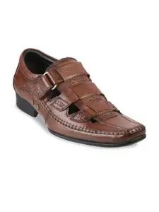 Mochi Men Tan Brown Leather Shoe-Style Sandals