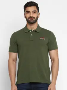 Royal Enfield Men Olive Green Solid Polo Collar T-shirt