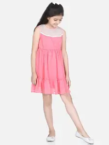 StyleStone Girls Pink Dobby Weave Fit & Flare Dress