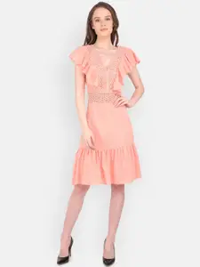 MARC LOUIS Peach-Coloured Pure Cotton Lace Dress