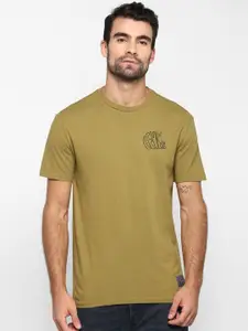 Royal Enfield Men Solid Dyed  Olive Green Solid Round Neck Pure Cotton T-shirt