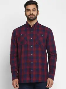 Royal Enfield Men Navy Blue & Red Regular Fit Checked Casual Shirt