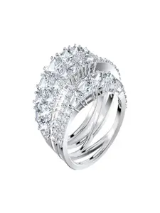 SWAROVSKI Rhodium-Plated White Crystal-Studded Finger Twist Wrap Ring