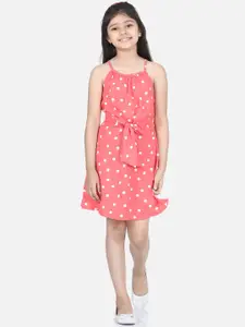 StyleStone Coral Crepe Front Tie Knot A-Line Dress