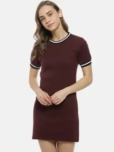 Campus Sutra Women Maroon Pure Cotton Solid T-shirt Dress