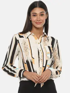 Campus Sutra Women Cream-Coloured Regular Fit Printed Casual Shirt