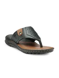 Teakwood Leathers Men Black & Tan Brown Leather Comfort Sandals