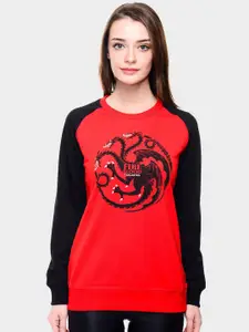 Free Authority Women Red Game of Thrones Print Round Neck T-shirt