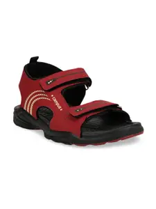 Campus Men Rust-Red & Black Solid Sports Sandals