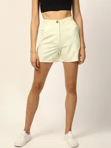 ELLE Women Off-White Solid Regular Shorts