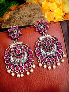 Crunchy Fashion Silver-Plated & Pink Handcrafted Contemporary Chandbalis