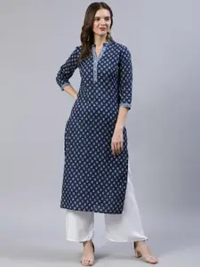 Nayo Women Navy Blue Ethnic Motifs Printed Indigo Kurta