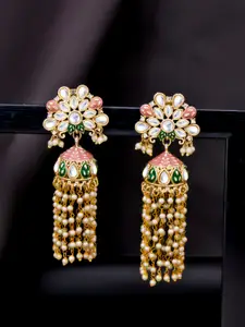 Sukkhi Maroon & Gold-Toned Contemporary Jhumkas Earrings