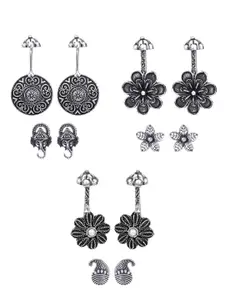 Yellow Chimes Set of 6 Oxidised Silver-Plated Textured Bugadi Earrings