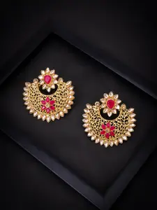 Sukkhi Gold-Toned & Pink Contemporary Studs Earrings