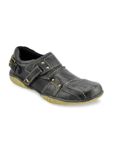 ID Men Charcoal Grey Leather Slip-on Shoes
