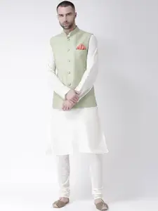 KISAH Men Green & White A-Line Kurta & Churidar With Jacket