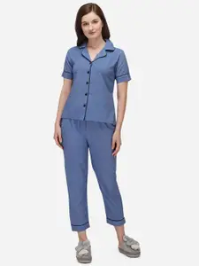 Smarty Pants Women Blue Solid Night suit