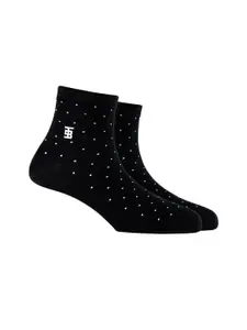 SockSoho Men Black & White Patterned Ankle-Length Socks