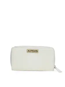 Apsis Women Cream-Coloured Solid Zip Around Wallet