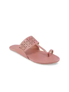 Shezone Women Pink One Toe Flats with Laser Cuts
