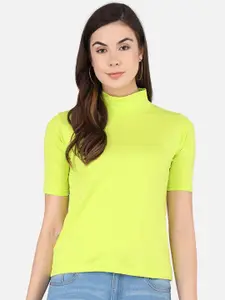 The Dry State Women Green Colourblocked V-Neck T-shirt