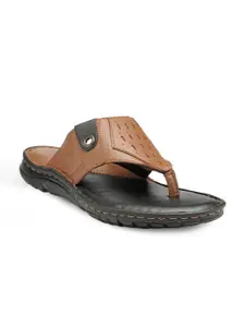 Teakwood Leathers Men Tan Brown & Black Leather Comfort Sandals