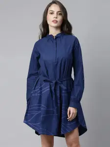 RAREISM Blue Waist Tie-Up Shirt Dress
