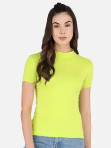 The Dry State Women Fluorescent Green Solid V-Neck T-shirt