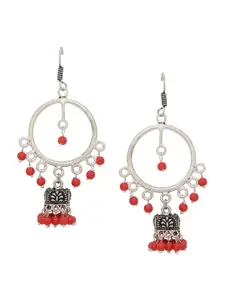 Silvermerc Designs Oxidised Orange Silver-Plated Beaded Circular Drop Earrings