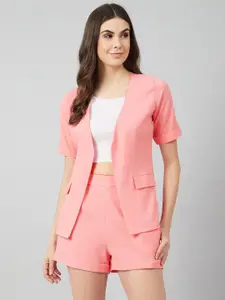Athena Women Peach-Coloured Solid Coat with Shorts