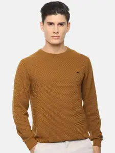 Van Heusen Men Khaki Self Design Pullover Sweater