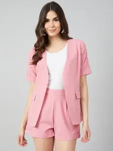 Athena Women Pink Solid Coat with Shorts
