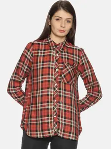 Campus Sutra Women Maroon & Black Regular Fit Checked Casual Shirt
