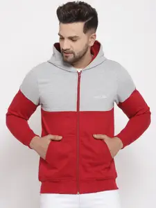 Kalt Men Red & Grey Colourblocked Fleece Sporty Jacket