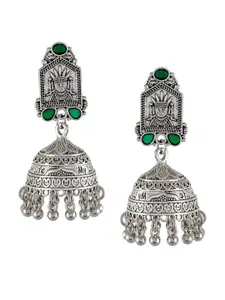 Silvermerc Designs Oxidised Green Silver-Plated Handcrafted Dome Shaped Jhumkas