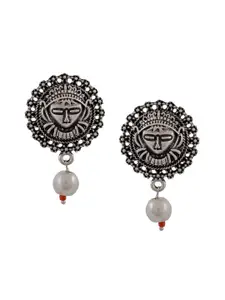 Silvermerc Designs Oxidised Off-White Silver-Plated Beaded Circular Drop Earrings