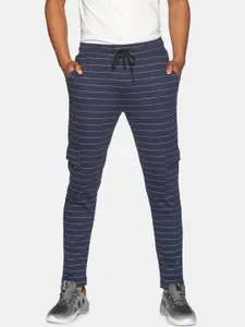 Campus Sutra Men Navy Blue & White Striped Straight-Fit Cotton Track Pants