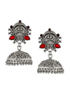 Silvermerc Designs Oxidised Red Silver-Plated Dome Shaped Jhumkas