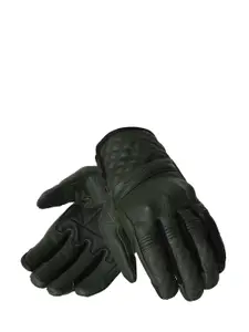 Royal Enfield Men Olive Green & Black Solid Leather Bravado Riding Gloves