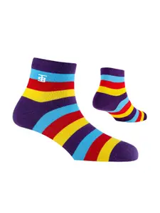 SockSoho Men Blue & Yellow Striped Ankle-Length Socks
